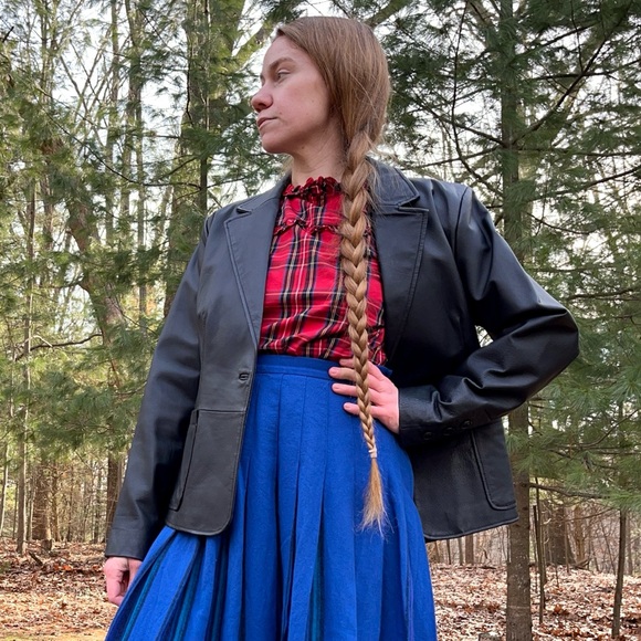 90s Massini Black Genuine Leather Single Button Blazer Jacket Size L - Picture 5 of 16